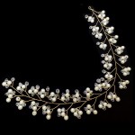 Accesoriu modern pentru decor par WED45DD Bronz cu cristale si perle de 35cm